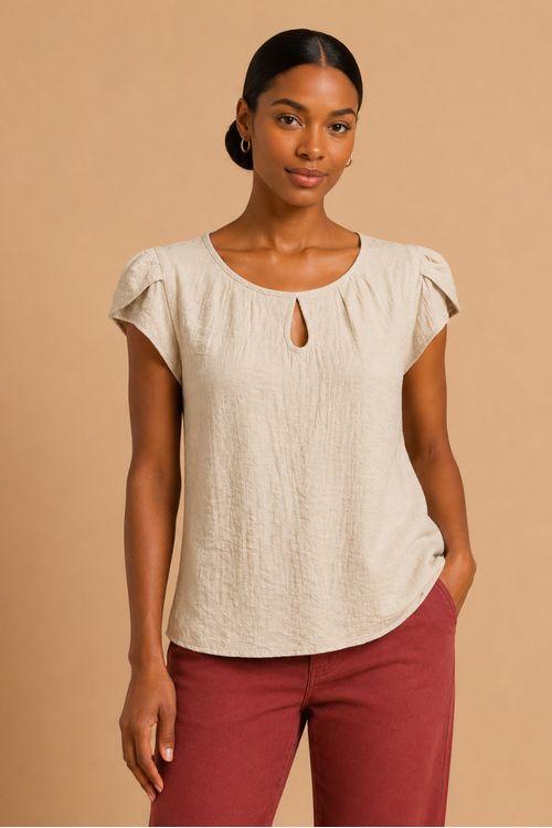 BLUSA PLISSADO MANGA TULIPA BEGE